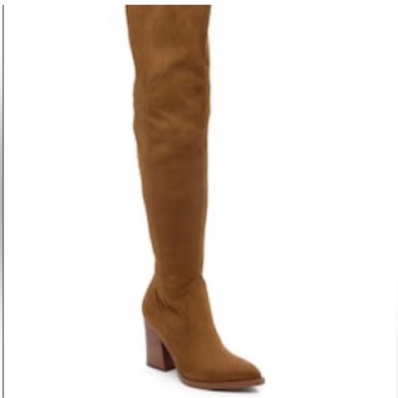 NEW Marc Fisher LTD Chestnut Tan Suede OTK heel boot women size 9 - Picture 1 of 5
